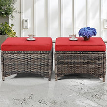 MeetLeisure 8-Piece Wicker Patio Furniture Set with Sofa, Swivel Rocking Chairs, Ottomans, and Side Table Red