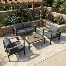 SAILARY Outdoor Patio Furniture Set 4 Seats Luxury Aluminum Patio Conversation Set with Coffee Table, Washable Thick Cushions, Large Sectional Sofa for Porch, Balcony, Deck, Yard, Gray