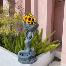 ELUKHT Garden Figurines, Ocean Mermaid Holding Conch Ornament Multifunctional Flower Pot Creative Sculpture Resin Statue Fairy Garden Decoration