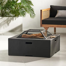 FammyLoft 29" Outdoor Fire Pit, Wood Burning Fire Pit for Patio with Spark Screen, Fire Poker, MGO Square Firepits for Outside, Camping, Backyard, Garden, Bonfire Party, Dark Gray