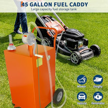 ACEKOOL 45 Gallon Fuel Caddy, Portable Gas Caddy with Pump, Gas Storage Tank with Fuel Transfer Rotary Hand Pump/Wheels for Boat ATV Car Motorcycle, Orange