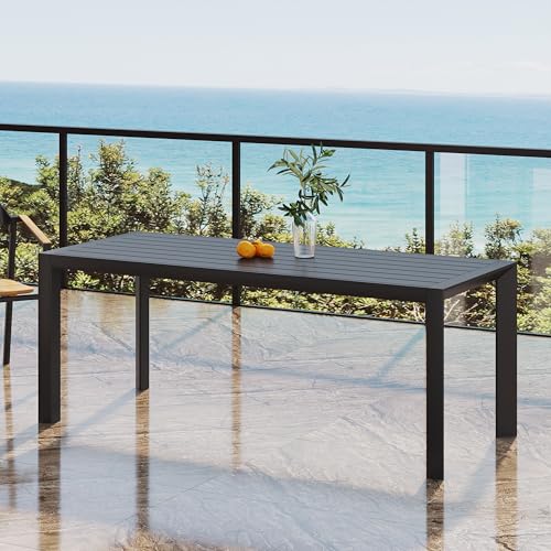 Seeheool Rectangular Outdoor Dining Table with Metal Frame for Patio Backyard Garden Deck Porch 70" x 35" x 30" Black
