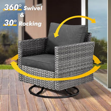 HOOOWOOO Outdoor Wicker Swivel Rocking Chairs Set of 2 with Side Table – Comfortable Patio Furniture Set for Garden, Porch, Balcony, or Deck (Black, 3 PCS)