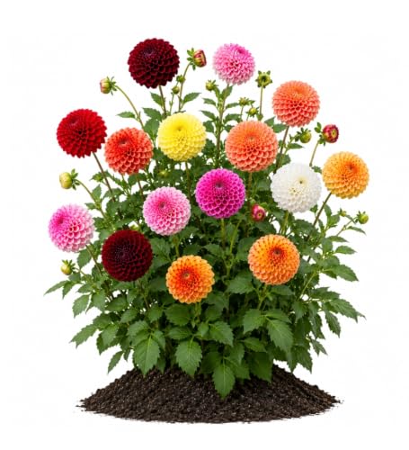 Votaniki Giant Ball Dahlia Mixture Top Size Tuber Clump with Large Mixed Color Double Blooms for Sunny Borders, Cut Flower Gardens, Group Plantings and Summer Displays