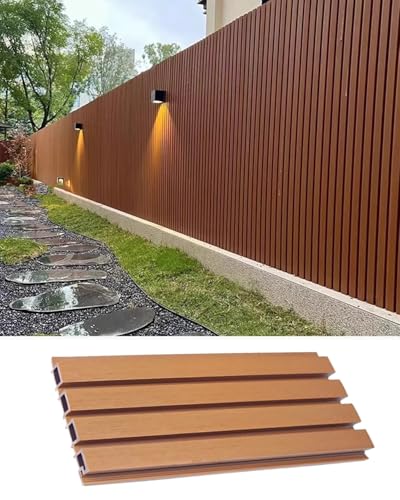 ENHEN No Dig Garden Privacy Slatted Fence 6ft Tall, Fluted Textured Apartments Border Screening Barrier Cover, Wind Water Resistants Wood Plastic Composite(410.4cmx183cm/13.5ftx6ft)