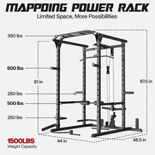 Mappding Power Cage Black Multi-Functional Power Rack with J-Hooks, Dip Handles, Landmine Attachment and Cable Pulley System Q2 Black
