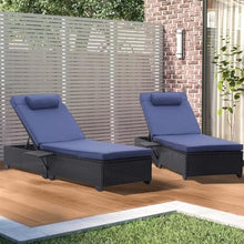 Outdoor Chaise Lounge Chairs Furniture Set of 2 Wicker Recliner Double Reclining Pool Lounge Chair Adjustable Backrest Lounger, Wicker Poolside Lounge Chair Sunbathing Camping Beach Pool Chairs