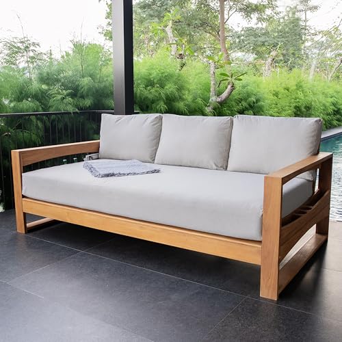 Cambridge Casual Napa Teak Wood Outdoor Modern Sofa Daybed with Oyster Cushion, 3-Seater Daybed with Removable Cover Cushion, 750 LBS, Perfect for Sunroom or Backyard