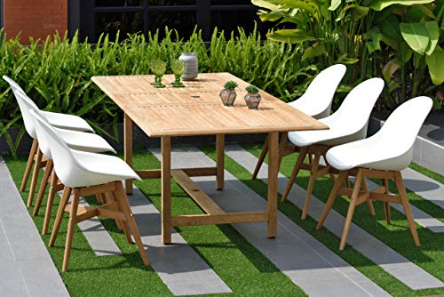 Amazonia Angus Deluxe 7-Piece Rectangular Patio Dining Set Teak Wood White Chairs