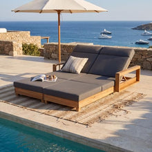 Christopher Knight Home Mari Acacia Wood Chaise Lounge Chair Outdoor, Spacious Double Outdoor Chaise Lounge With 4-Fold Cushions, 4 Position Adjustable Backrest Pool Lounger, Light Natural + Dark Grey