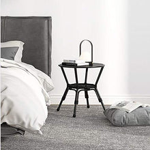 HAIZHEN Side End Table Glass Top Side Table, Patio Rattan Round End Table with Storage, Outdoor Garden Patio Furniture End Table, Black for Living Room Bedroom
