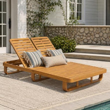 Christopher Knight Home Double Acacia Wood Chaise Lounge with Dual Adjustable Backrests, Patio Outdoor Chaise Lounge, Wooden Sunbathing Pool Lounger, 1Pcs Set, Natural (Frame Only)