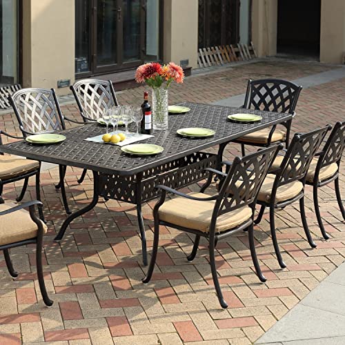 Darlee Ocean View 9 Pc Cast Aluminum Dining Set w/ 92 X 42 Inch Series 30 Table in Antique Bronze/Sesame