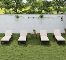 DAYARUS Chaise Lounge Chairs Set of 6, Upholstered 5-Positions Adjustable Pool Loungers, 80" Long Wicker Outdoor Lounge Chairs, Patio Chaise Lounges with Wheels for Sunbathing/Deck/Yard, Khaki
