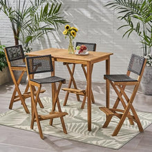 Christopher Knight Home Polaris Outdoor Acacia Wood and Wicker 5 Piece Rectangular Bar Set, 15 "W x 22 "D x 41.75 "H, Teak + Brown