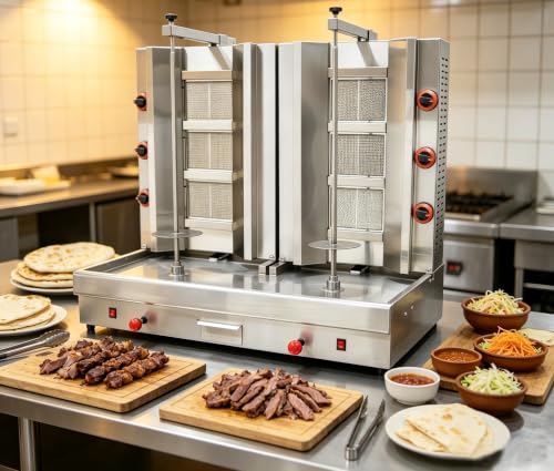 EQCOTWE Commercial LPG Gas Shawarma Machine Rotary Gyro Kebab Grill 110V