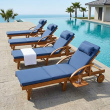 Merax Patio Chaise Lounge Chair with Cushion Set of 4, 78'' Adjustable Reclining Chaise with 4-Positions Backrest, Outdoor Lounge Chair with Rolling Wheels & Cup Holder for Poolside, Deck, Navy Blue