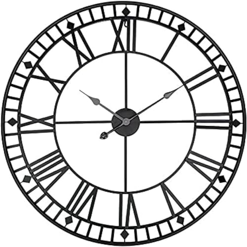 PPXCZZ 50cm Large Outdoor Wall Clock, Retro Silent Metal Garden Clock with Roman Numerals, Waterproof Indoor Outdoor Decor
