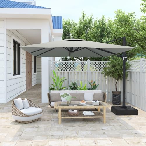 callmego Premium Outdoor Patio Umbrella with Adjustable Tilt and Sturdy Steel Frame for Backyard, Deck, or Poolside Shade (Grey + Aluminum)