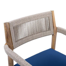 Christopher Knight Home Caitlyn Acacia Wood Outdoor Dining Chairs Set of 6, Patio Chairs with Weather-Resistant Cushions, Garden Extra Seating with Handwoven Rope Accent, Blue Navy + Teak + Beige