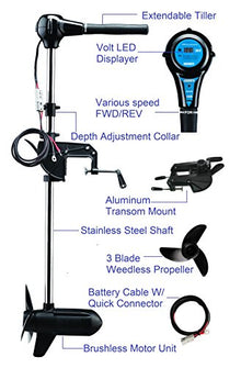 Caroute N300-36V 160LB Brushless Electric Boat Trolling Motor Black