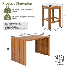 XITPEYEZY 5 Piece Outdoor Acacia Wood Bar Set with 4 Cushioned Stools