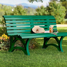 Plow & Hearth Weatherproof German PVC Outdoor Bench | 3-Seat | Holds Up to 500 lbs | Garden Patio Porch Park Deck | Steel and Resin (Green)