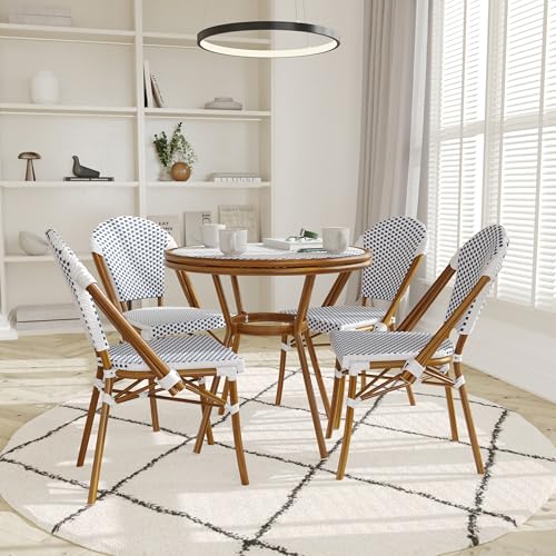 EMMA + OLIVER White/Navy Indoor/Outdoor Bistro Table Set with 4 Chairs