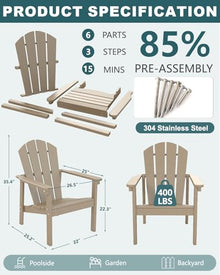 FOLAWO Adirondack Chair Set of 8, HDPE Outdoor Fire Pit Chairs, Brown