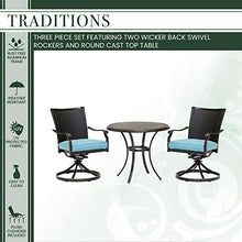 Hanover Traditions 3-Piece Patio Bistro Set with Cushioned Wicker Back Rocker Chairs and Round Table Blue