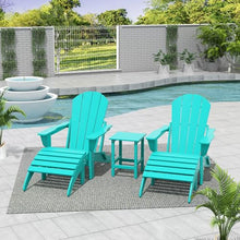 WestinTrends Malibu Outdoor Lounge Chairs Set, 5-Pieces Adirondack Chair Set of 2 with Ottoman and Side Table, All Weather Poly Lumber Patio Lawn Folding Chair for Outside, Turquoise