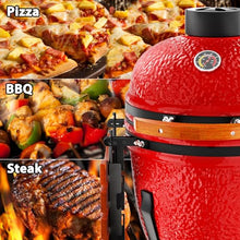 HAUSVITA 18‘’ Ceramic Grill, Portable Camping Grill with Cart and Side Shelves, Tabletop Barbecue Grill for Home Party and Outdoor Backyard Cooking, Blaze Red