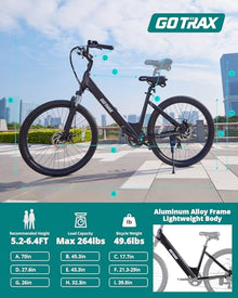 Gotrax Electric Bike 26" Max Range 30Miles(Pedal-assist1) & 15.5/20Mph Power by 250/350W, 3 Riding Modes & Adjustable Seat, 7-Speed & Front Shock Absorber, Commuter Electric Bicycle for Adults, Black