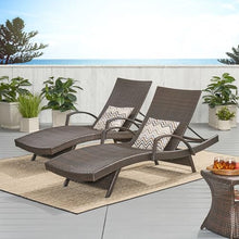 roomfitters PE Wicker Chaise Lounge with Arm for Outdoor Relaxation, Adjustable Backrest, Stylish Patio Furniture, Comfortable Seating, Perfect for Sunbathing, Brown (Set of 2)