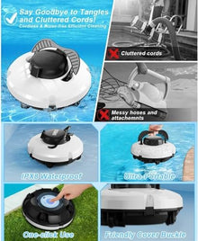KANGJIEM Cordless Automatic Pool Cleaner, Automatic Vacuum Cleanerfor Above Ground Pool & Inground Swimming Pool, Strong Suction, Dual Motors, for Pool