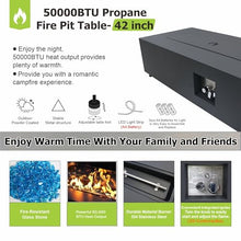 42" Rectangular Outdoor Propane Fire Pit Table with LED for Outside Patio