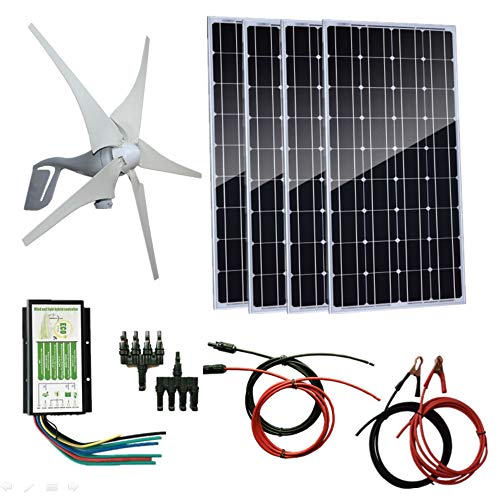 AUECOOR 800W Wind-Solar Generator Kit:400W Wind Turbine Generator & 4PCS 100W Solar Panels & Hybrid Controller+ Accessories