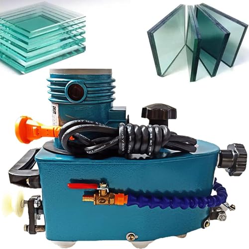 YMAOMAO Portable Small Glass Edger, Electric Glass Edging Machine, with 8 Diamond Wheels(6mm/8mm/10mm/12mm) & 2 Polishing Wheels, for Straight Round Bevel Edge Grinding and Polishing Blue