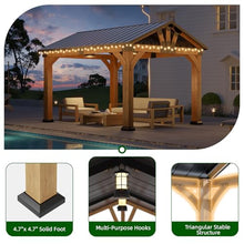 10x12 ft Ceder Wood Gazebo, Hardtop Gazebo with Galvanized Steel Peak Roof
