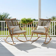 Christopher Knight Home Ilumia Set of 2 Iron Frame in Maple Finish Rocking Chair Outdoor, Patio PE Rattan Backrest Rocker Chair with Cushions, Comfort Wicker Rocker for Backyard Balcony, Gray + Maple