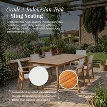 POVL Outdoor Menlo 7-Piece Teak Patio Dining Set for 6 — 95" Rectangular Grade A Teak Table, 2 Armchairs & 4 Side Chairs — Modern Patio Furniture for Deck, Backyard & Poolside