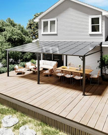 12 ft x 20 ft Lean to Gazebo, Hardtop Wall Pergola with Polycarbonate Roof, Aluminum Frame Mounted Gazebo for Lawn Patio Deck Yard and Party