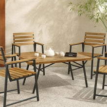 Benzara Patio Coffee Table, Slatted Top, Brown Iron, 50 Inch Teak Brown Acacia