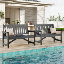 Takywep 2‑Seater HDPE Patio Benches Set of 2, Weatherproof Outdoor Bench, Garden Slatted Bench for Front Porch, Deck, Lawn, and Pool, 2 Pack, Grey