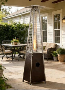 PrimeGlo Pyramid Patio Heater, 49000BTU, Hammered Bronze, Variable Control, Wheels Included, Anti-Tilt Protection, Flame-out Protection, Regulator and Hose included, Free Cover