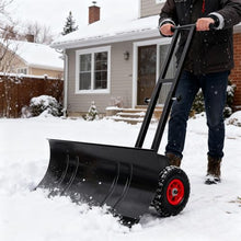 YATON 38.6" Snow Pusher Shovel with Wheels, Heavy Duty Adjustable Snow Plow with 5-Angle Blade & Ergonomic Handle for Driveway Sidewalk Walkway Snow Removal, Black