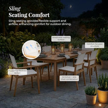 POVL Outdoor Menlo 7-Piece Teak Patio Dining Set for 6 — 95" Rectangular Grade A Teak Table, 2 Armchairs & 4 Side Chairs — Modern Patio Furniture for Deck, Backyard & Poolside