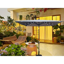 Square 2.5X2.5M Outdoor Patio Umbrella Solar Powered LED Lighted Sun Shade Market Waterproof 8 Ribs with Crank and Cross Base for Garden Deck Backyard Outside Swimming Pool