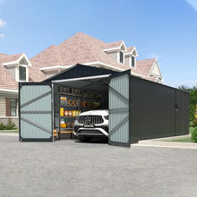 10 x 20 FT Large Metal Storage Shed Garage, Heavy Duty Galvanized Steel Outdoor Storage Building with Double Doors & Side Door, Ventilated Sloped Roof Shed for Car, Truck, Equipment & Garden Tools