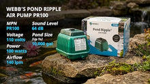 Webb's Pond Ripple Air Pump PR100, Aerate Ponds up to 10,000 Gallons, Quiet & Reliable, Energy-Efficient Pond Aerator for Koi Ponds & Water Gardens, 140 LPM / 4.94 CFM, 115v